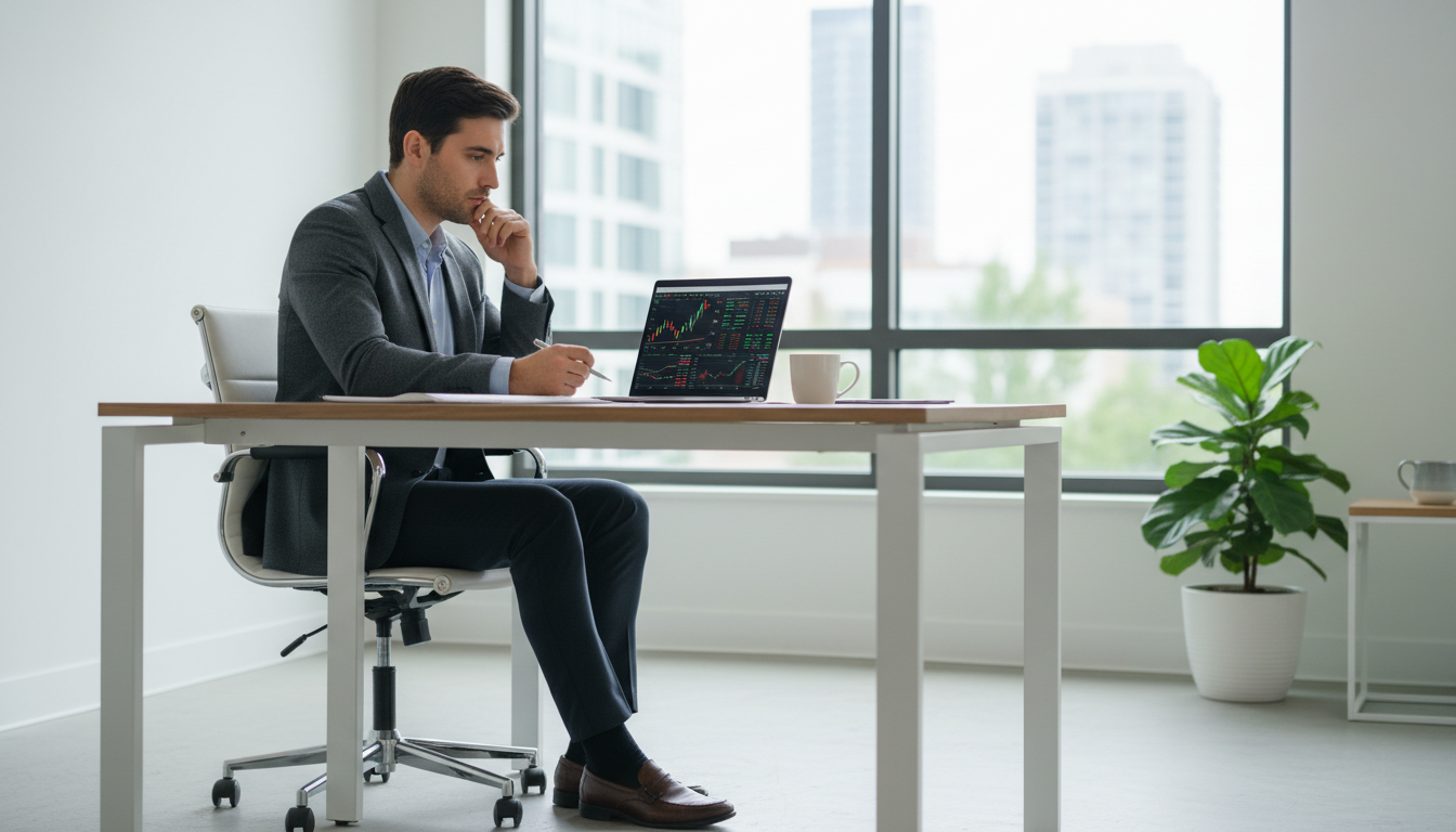 Человек, смотрящий на финансовые графики на ноутбуке