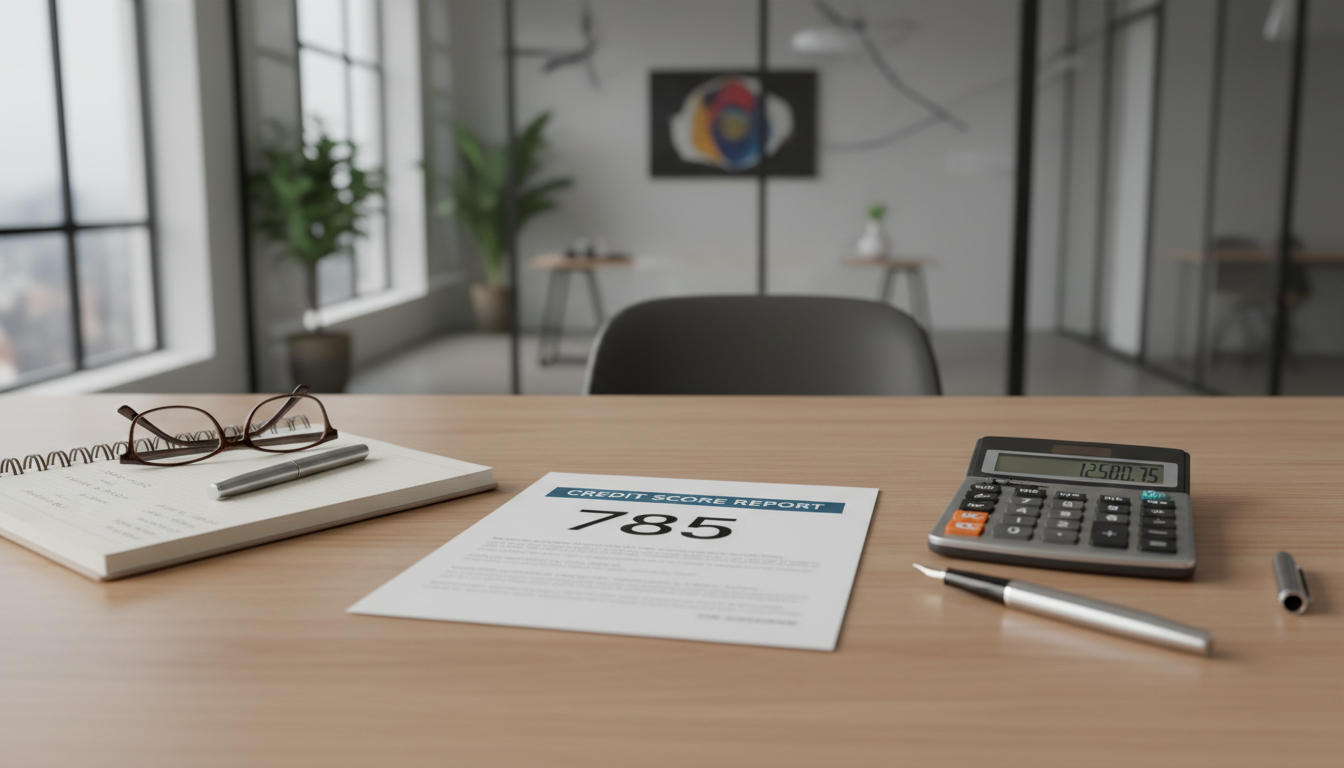 Элементы финансовой оценки: кредитный отчет, калькулятор, ручка