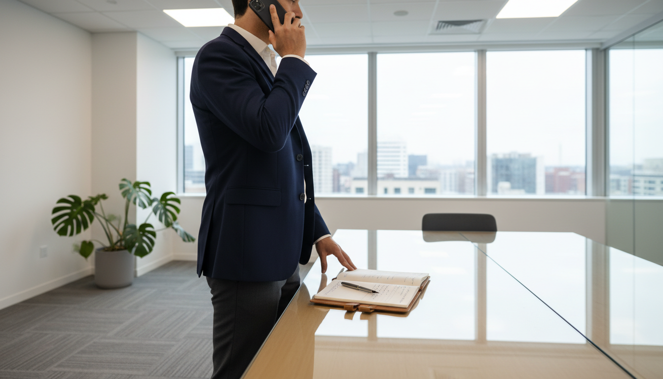 Профессионал ведет телефонный разговор в офисе